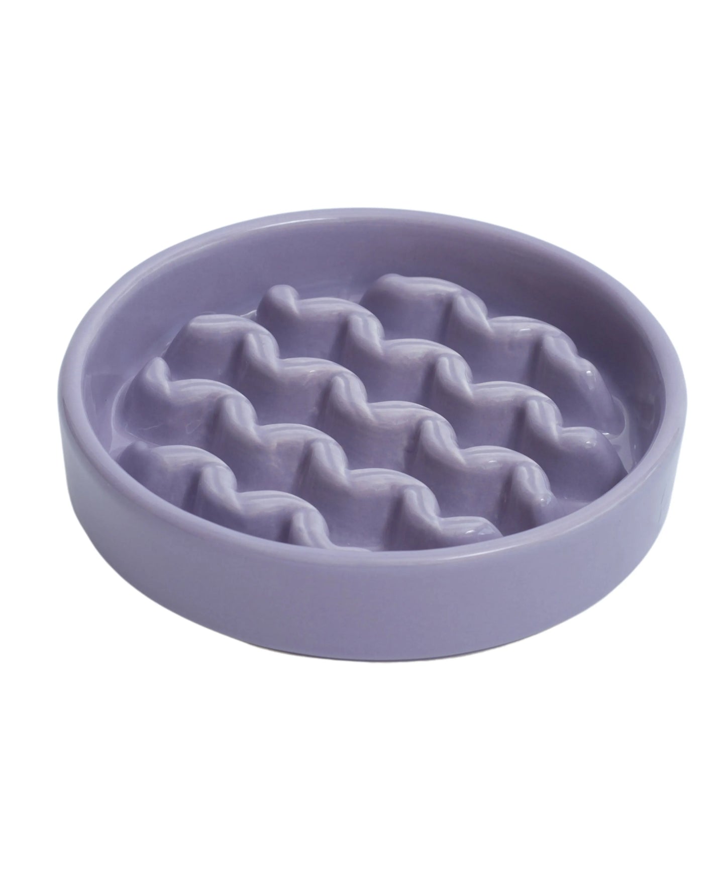Macaroni Ceramic Slow Feeder Bowl by Purrfect Pet Kingdom in yellow, size S, aids digestion and health for pets.