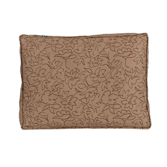 K9 Outdoors machine washable dog bed for large dogs with a floral design in tan color