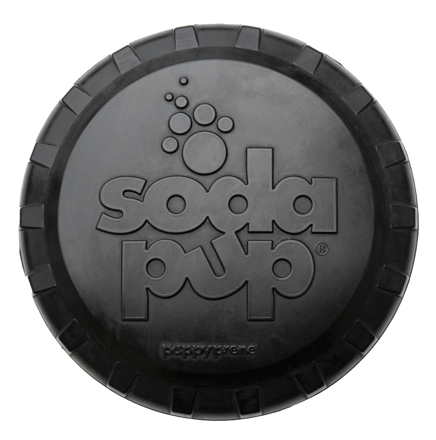 Large Magnum Bottle Top Flyer Rubber Frisbee by SodaPup, 9.75" diameter, durable for heavy chewers, USA made dog toy.