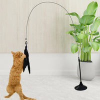 Cat Teaser Stick with Suction Cup – Long-Lasting Feather Wand Toy