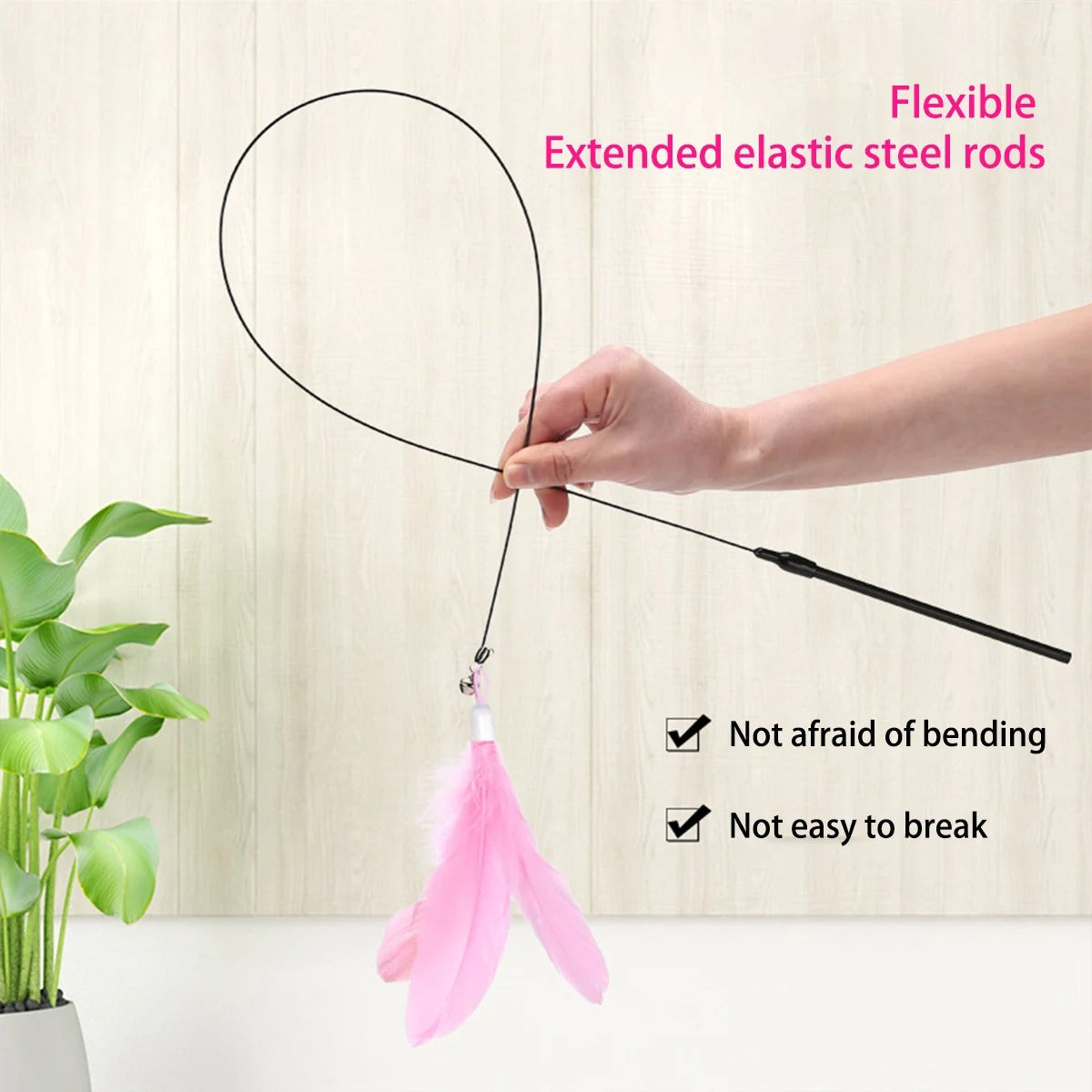 Cat Teaser Stick with Suction Cup – Long - Lasting Feather Wand Toy - WTN Essentials
