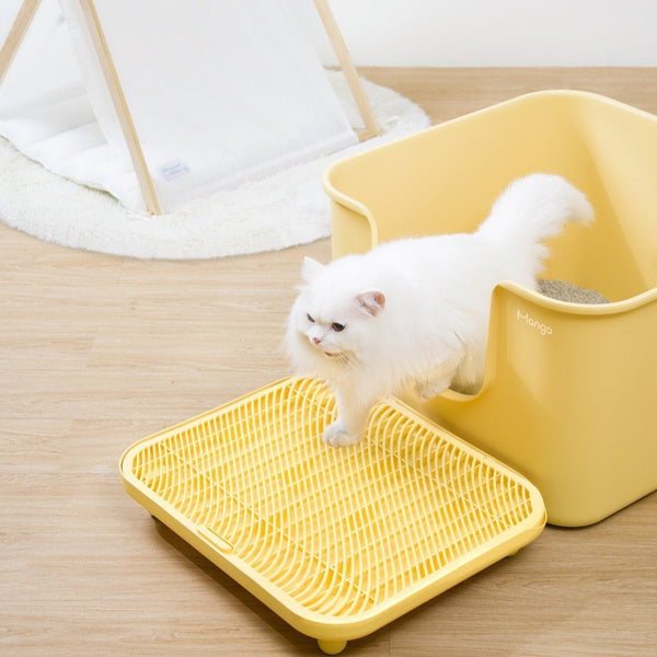 MangoPets Cat Litter Mat in Yellow, the best mat for cat litter box, designed to trap litter and keep floors clean
