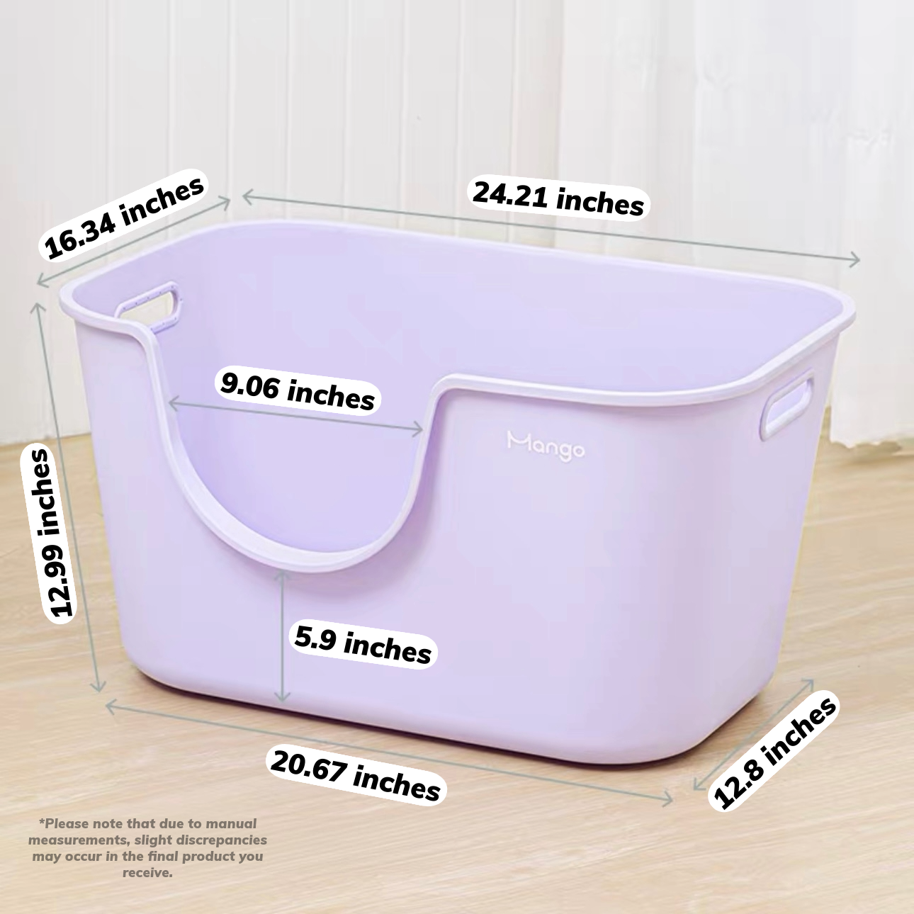 MangoPets butter colored litter box for cats with ergonomic handles and spacious design