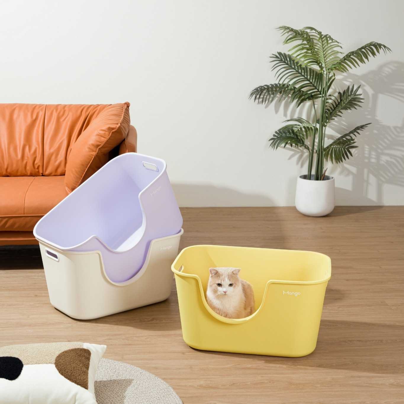 MangoPets butter colored litter box for cats with a comfortable design and soft edges