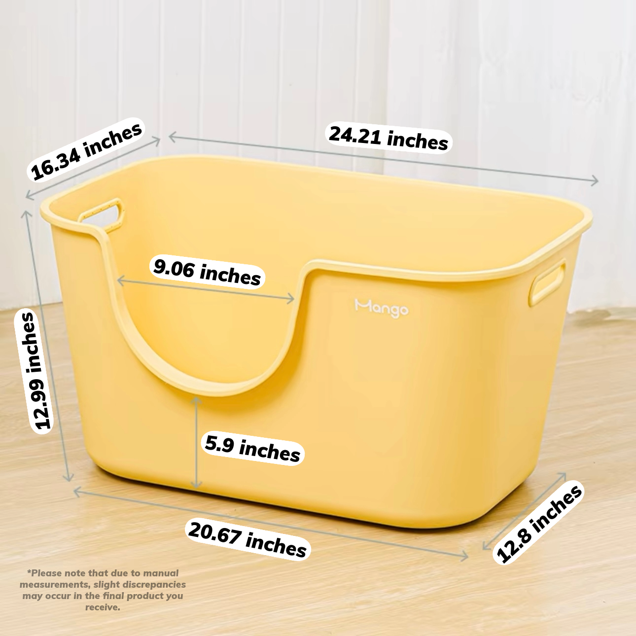 MangoPets butter colored litter box for cats with spacious design and convenient handles