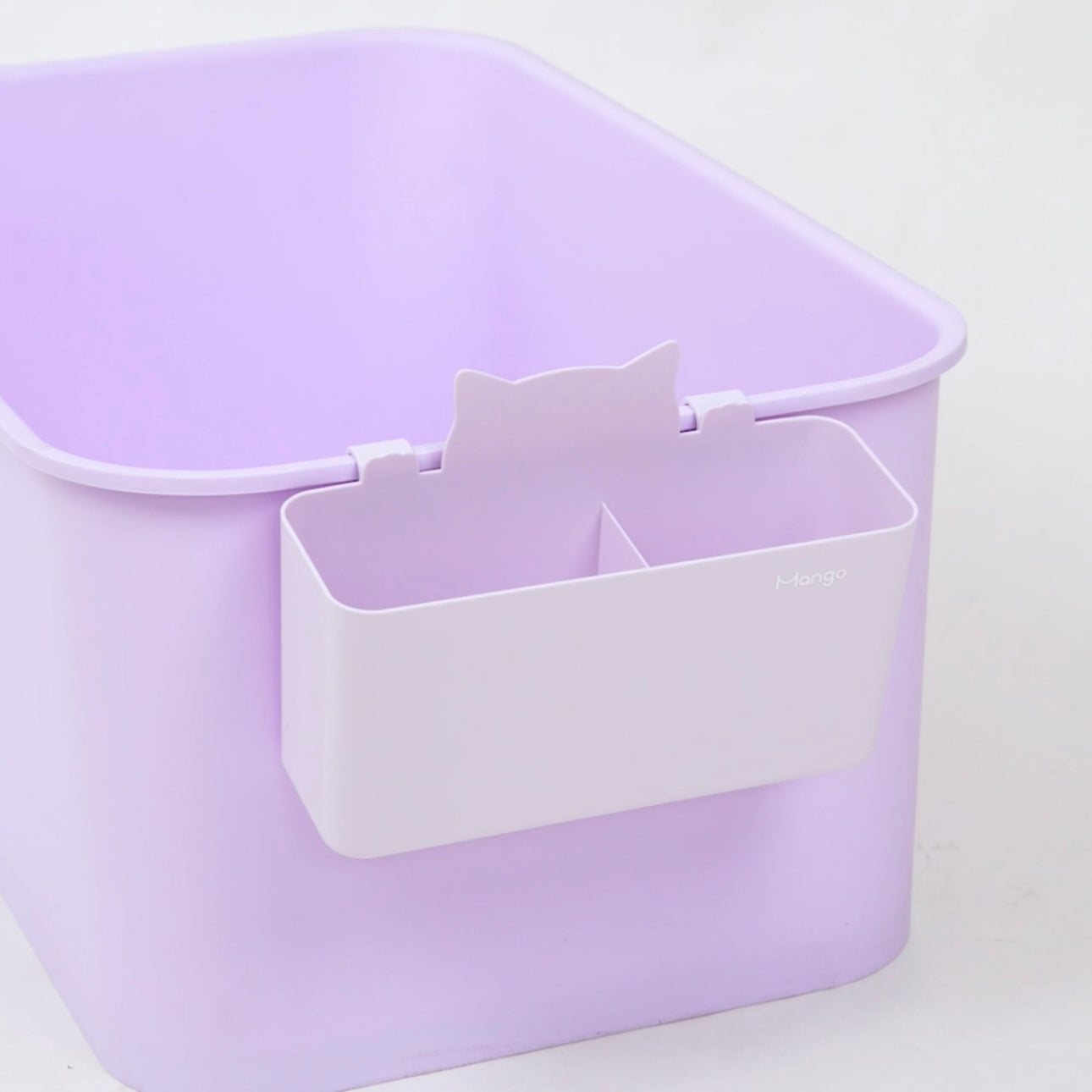 MangoPets Purple Cat Litter Box Storage Bin with Cute Cat Face Design and Side Compartment