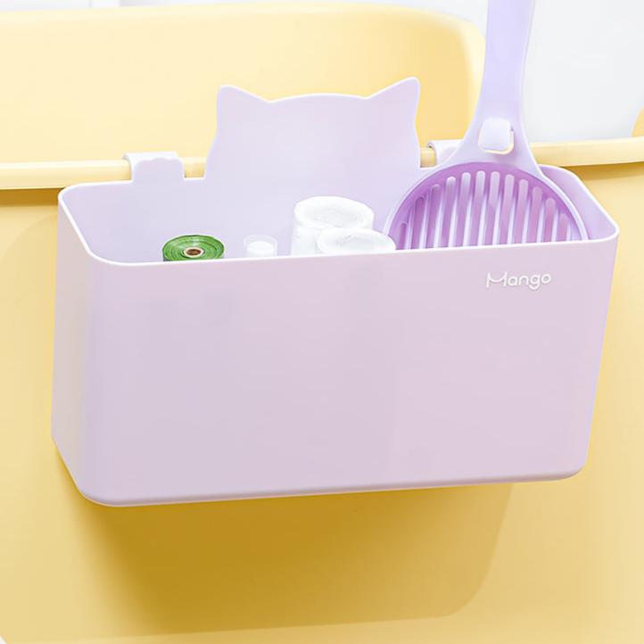 MangoPets Cat Litter Mat with Attached Cat Litter Box Storage Bin for Easy Access to Tools