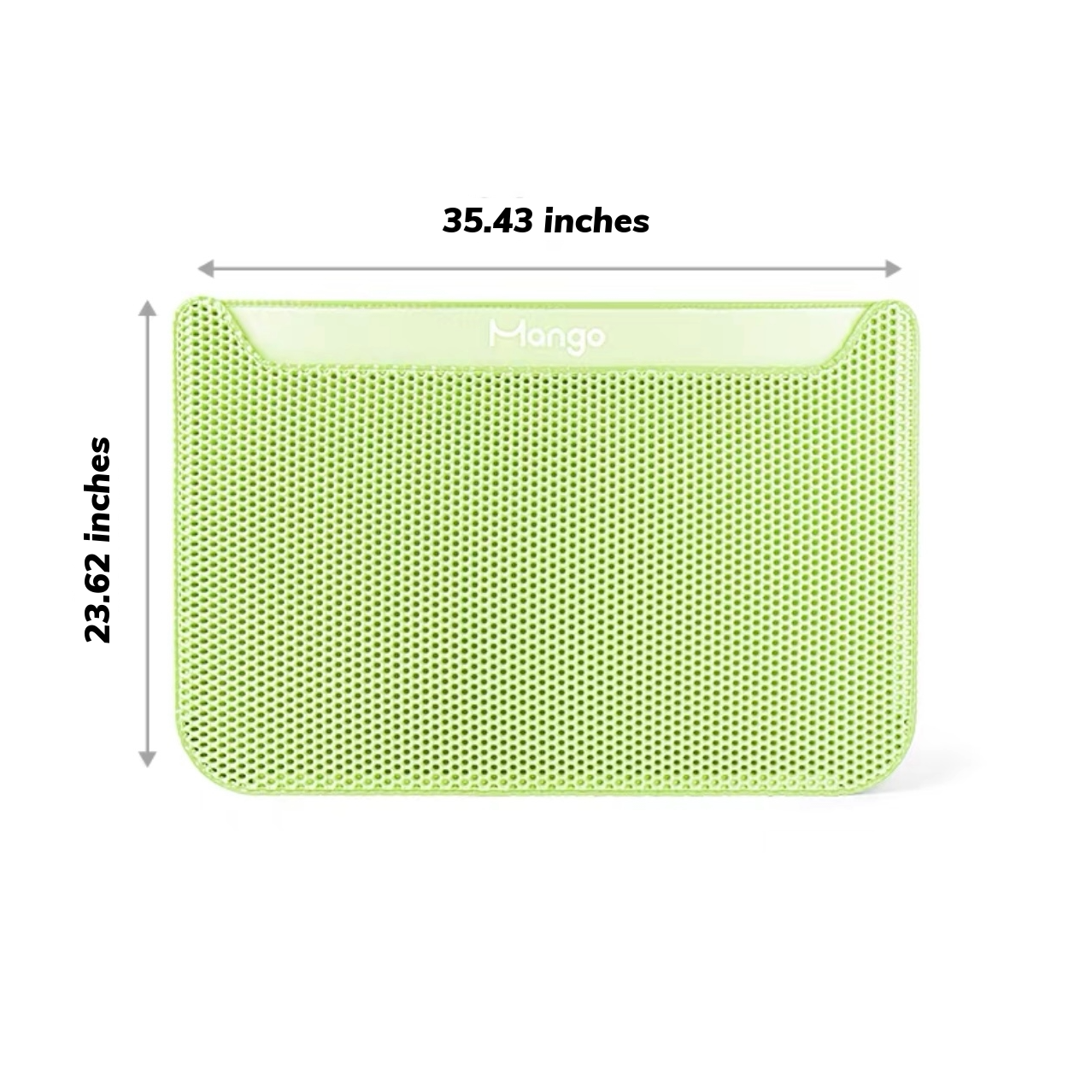 MangoPets EVA cat litter mat for odor control in vibrant green, measuring 35.43 by 23.62 inches