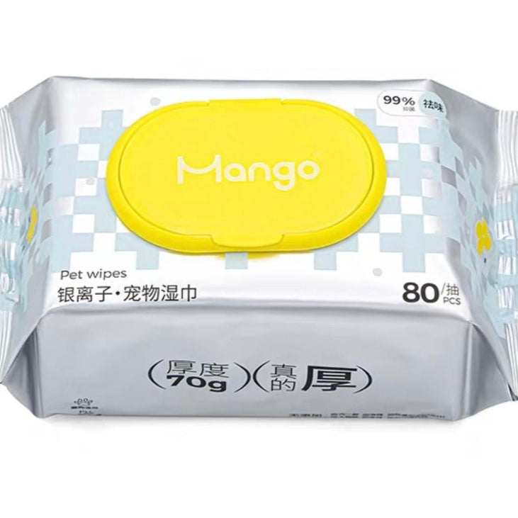 MangoPets Hypoallergenic Wipes for Pets in a 80-piece pack for gentle cleaning