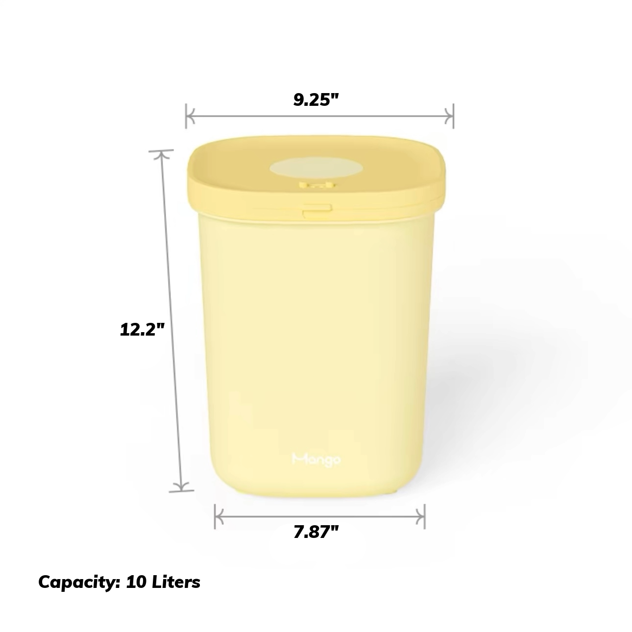 MangoPets large capacity dog food container in yellow with a 10-liter capacity for pet food storage