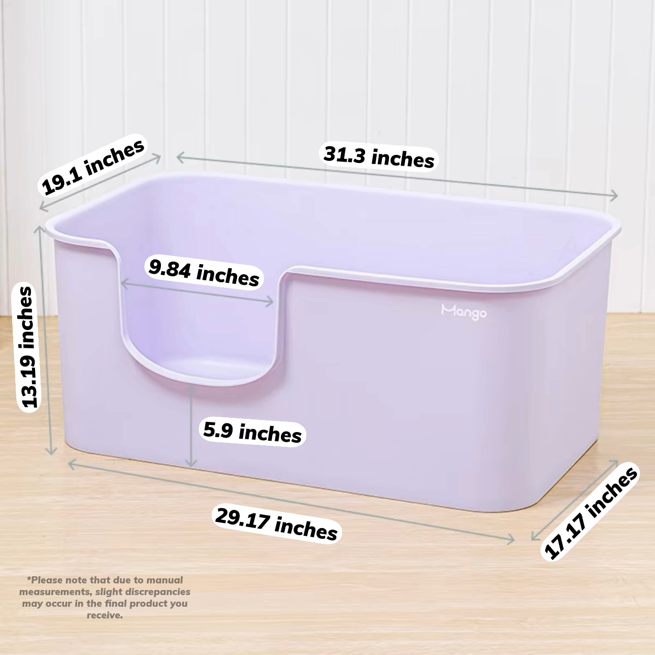 MangoPets XXL litter box for multiple cats with dimensions of 31.3 x 19.1 x 13.19 inches