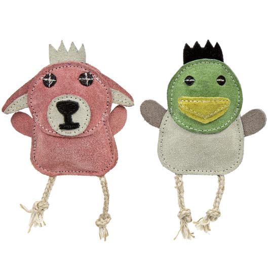 Dog Toys-Natural Leather Wee Buddies Duck & Bunny Chews 2pk