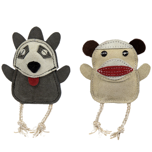 Dog Toy Natural Leather Wee Buddies Sock Monkey Raccoon Toys main product image for dogs and cats