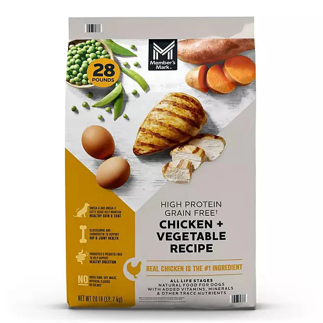 Member's Mark Grain Free Chicken Dog Food with real chicken, vegetables, and high protein for all life stages