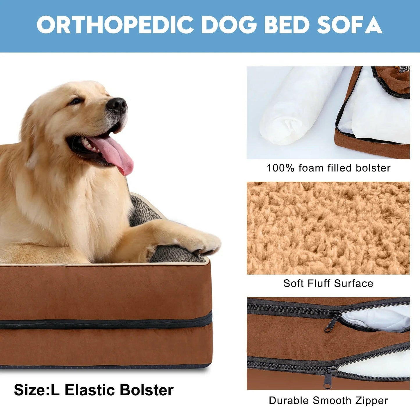 Orthopedic dog bed sofa with soft surface and foam filled bolster for small dogs featuring memory foam pet bed for small dogs
