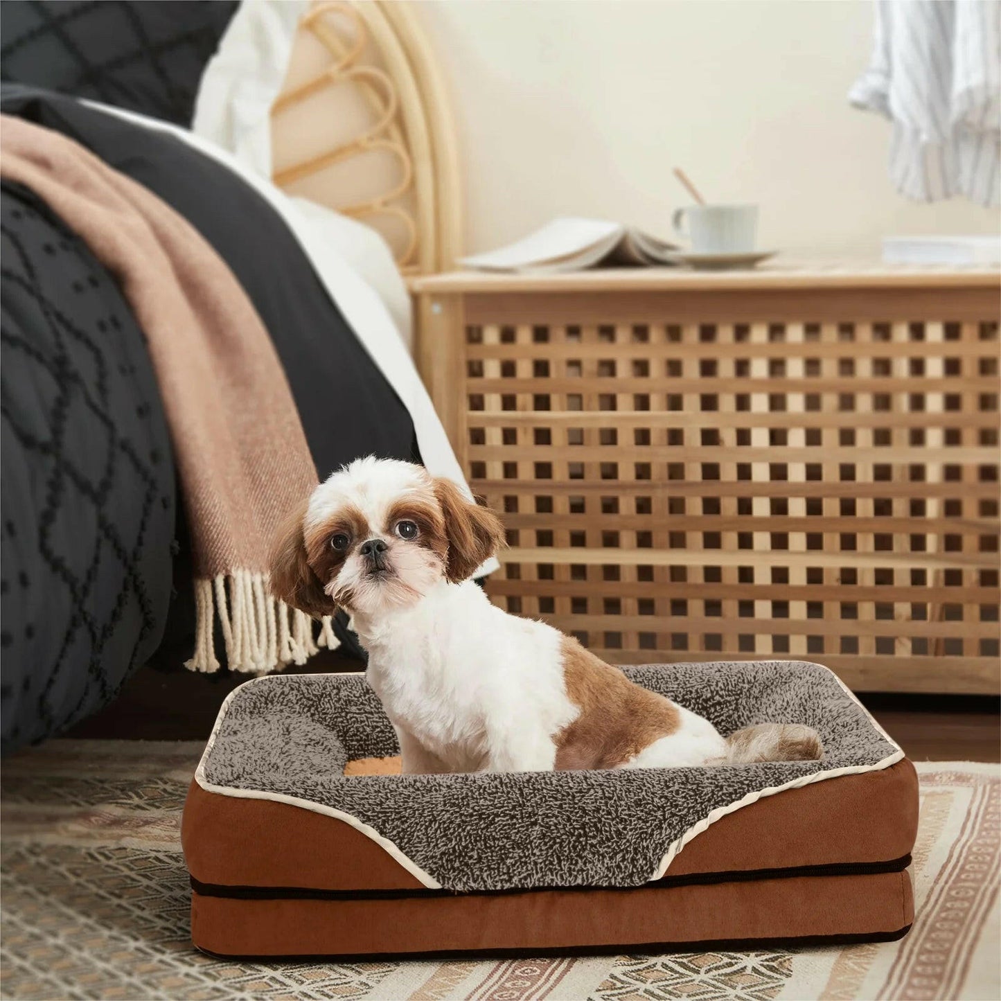 Cozy memory foam pet bed for small dogs featuring a soft plush surface and supportive design