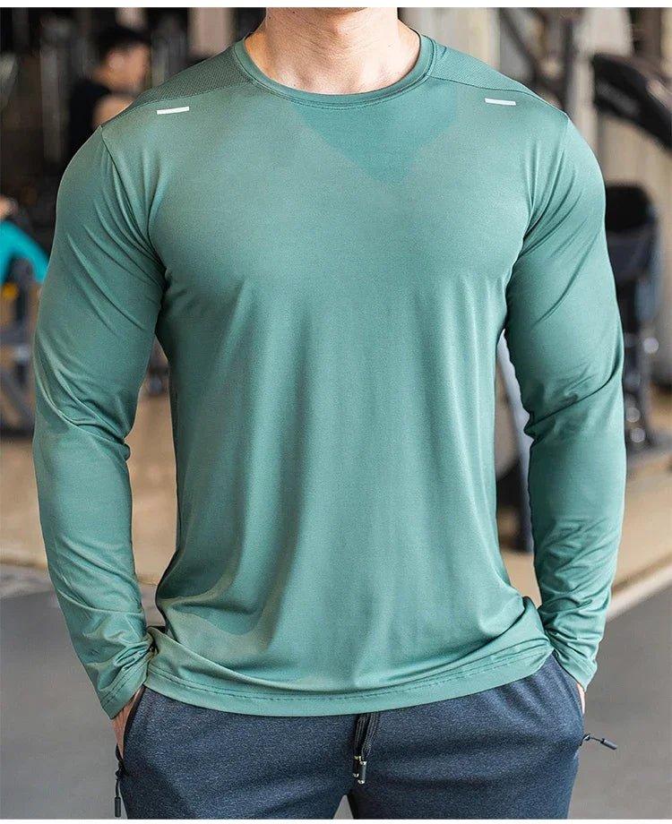 Men's Sports Fitness Long Sleeve Outdoor Badminton Quick Dry Training Shirt Casual Thin Running Top Bodybuilding Sportswear