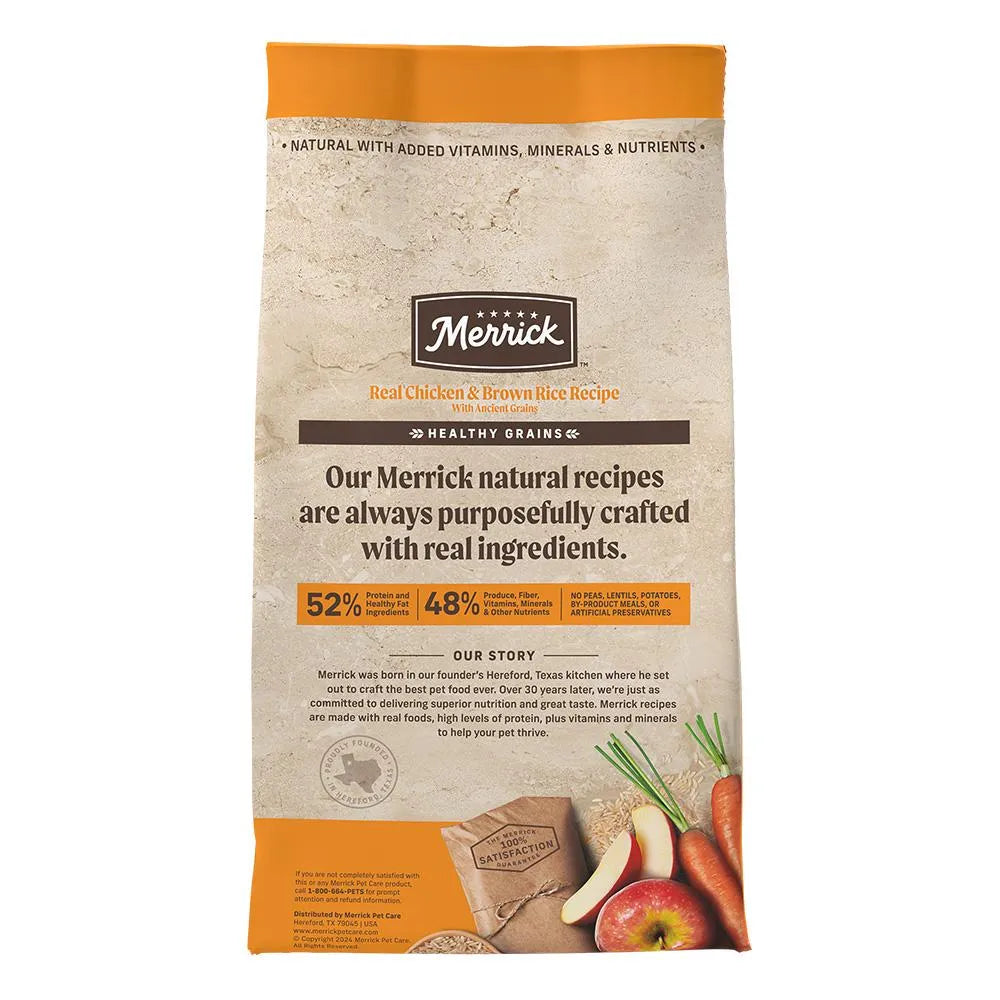 Merrick Classic Healthy Grains Chicken and Brown Rice Dry Dog Food by The Family Pet, 25.0lb bag, brown packaging, ideal f...