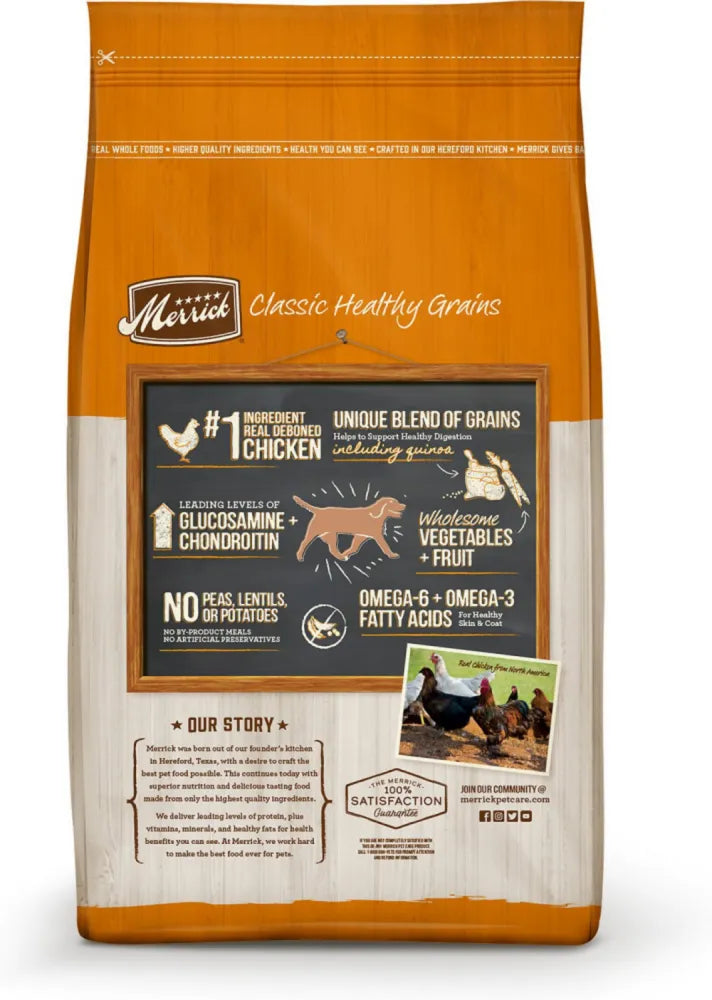 Merrick Classic Healthy Grains Chicken and Brown Rice Dry Dog Food by The Family Pet, 25.0lb bag, ideal for healthy dog nu...