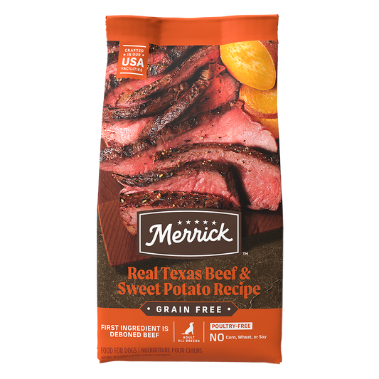 Merrick Grain Free Beef Dog Food with Real Texas Beef and Sweet Potato Recipe in a 25-pound bag