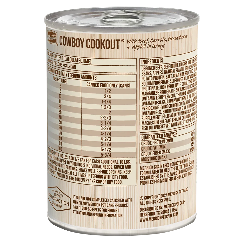 Merrick Grain Free Cowboy Cookout Wet Dog Food by Purrfect Pet Kingdom, 12.7oz can, perfect for dogs, featuring a hearty m...