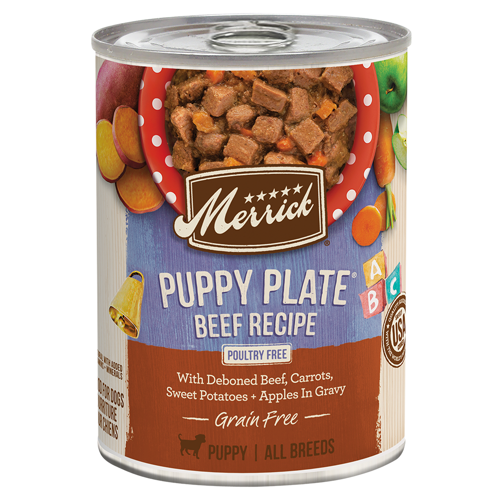 Merrick Puppy Plate Beef Recipe wet food in a can, grain free puppy wet food for all breeds