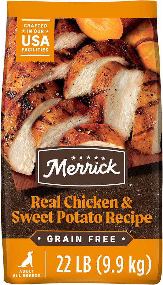 Merrick Real Chicken and Sweet Potato Recipe 22 lb bag, healthy dog food with real ingredients for all breeds