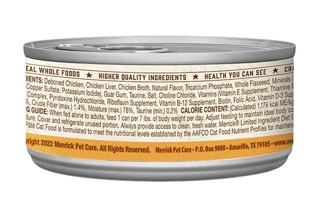 Merrick Limited Ingredient Grain-Free Chicken Wet Cat Food 5oz by Purrfect Pet Kingdom, perfect for cats, in a vibrant pac...