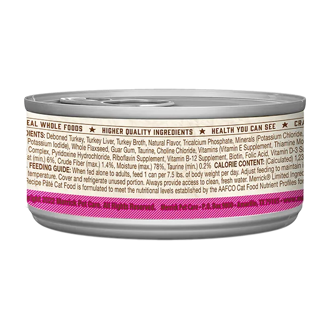 Merrick Limited Ingredient Grain-Free Turkey Wet Cat Food 5oz by Purrfect Pet Kingdom, ideal for cats, in a convenient 5oz...