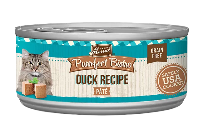Merrick Purrfect Bistro Grain Free Adult Duck Pate Cat Food, 3oz by Purrfect Pet Kingdom, featuring a rich duck color and ...