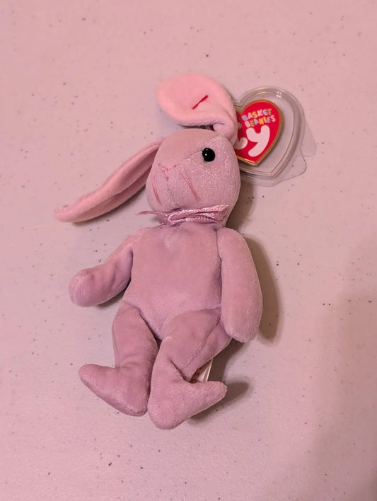 Merritt Island Curios - Hoppity the Rabbit Ty Beanie Baby Pink 1996 Retired Toy VTG