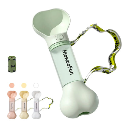 MOST POPULAR Purrfect Pet Kingdom MewooFun bone shaped portable pet water bottle with attached bowl and strap in mint green