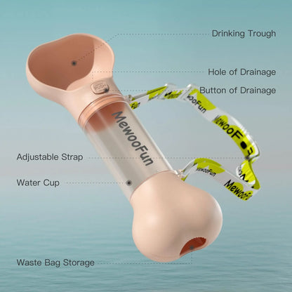 MOST POPULAR Purrfect Pet Kingdom portable bone shaped pet water bottle with drinking trough strap and waste bag storage