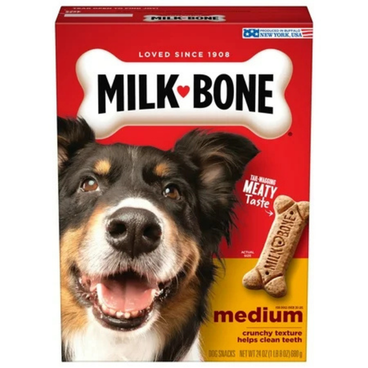 Milk Bone Dog Biscuits, medium size, crunchy treats for dental health, best dog treats for dental health.