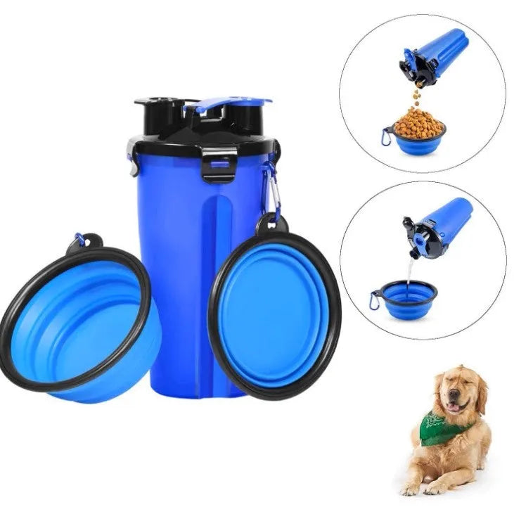 Milou & Lumi 2-in-1 Portable Dog Water Bottle and Food Bowl by Dr. Milou in blue, perfect for travel with your pet. Budget...