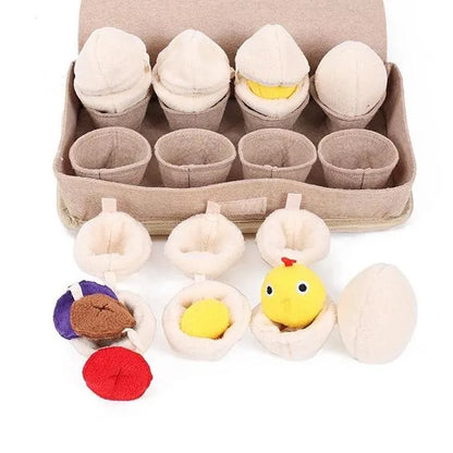 Milou & Lumi Egg Interactive Plush Toy by Purrfect Pet Kingdom, medium-sized, colorful squeaky toy for dog enrichment.