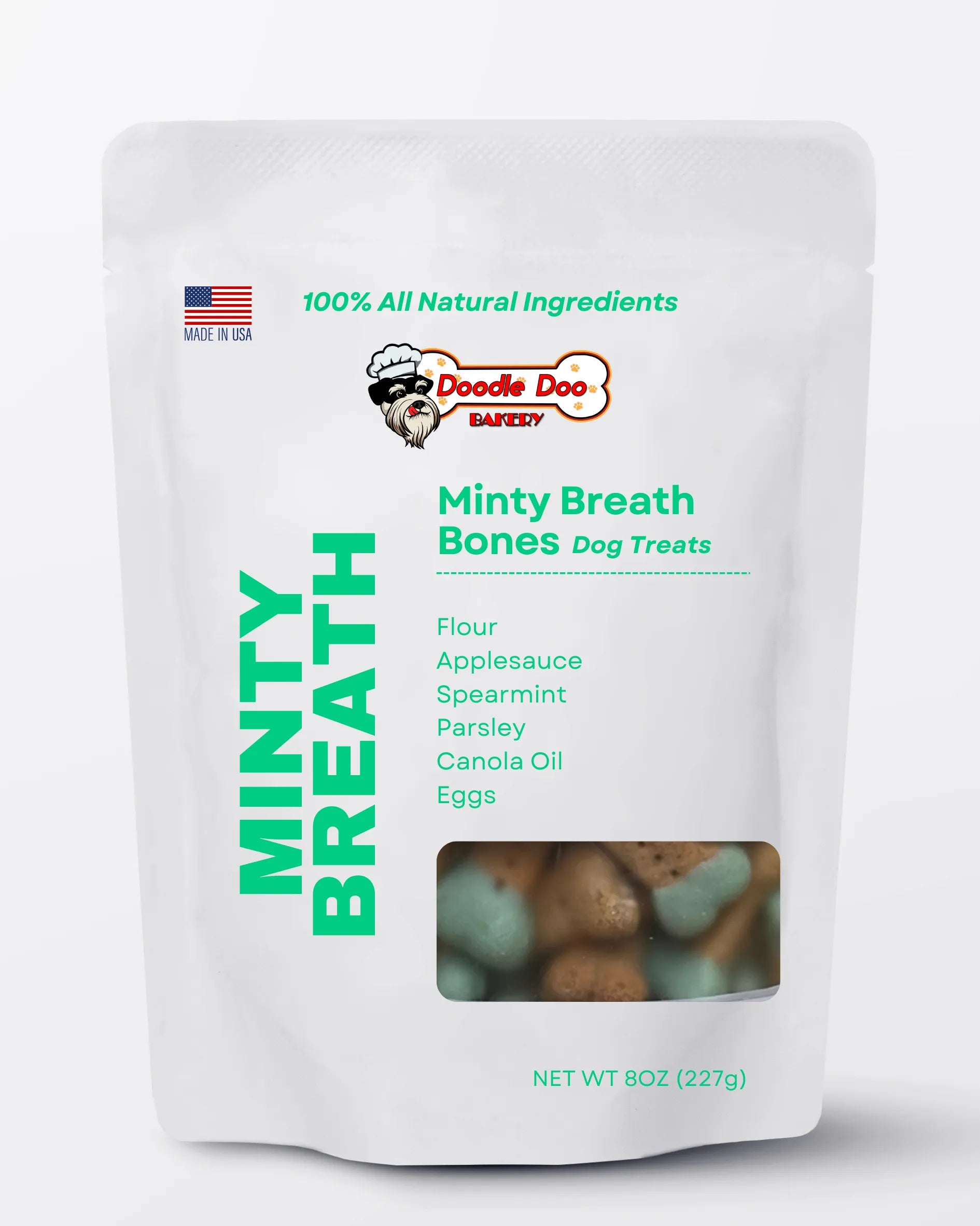 Minty Fresh Natural Dog Dental Treats by Purrfect Pet Kingdom, green color, 9.99, perfect for clean teeth and fresh breath.