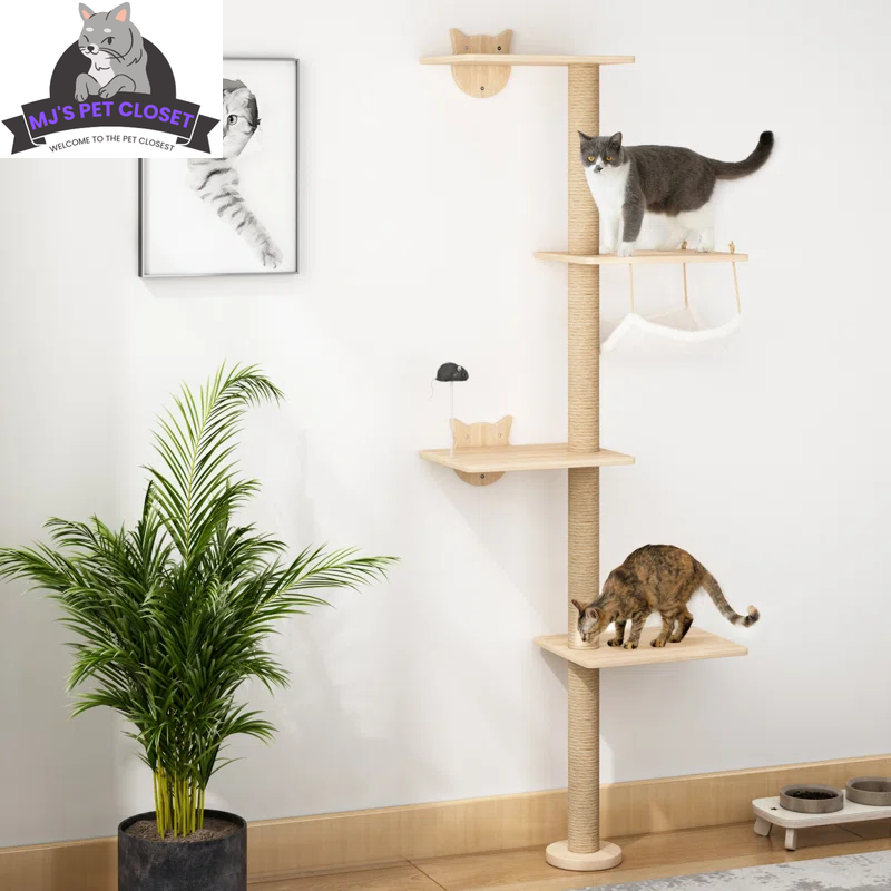 Purrfect Pet Kingdom modern cat wall playground with shelves and hammock for climbing cats