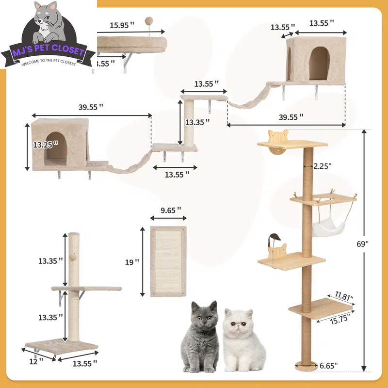 Purrfect Pet Kingdom modern cat wall playground with multiple levels and cozy hideaways for playful cats