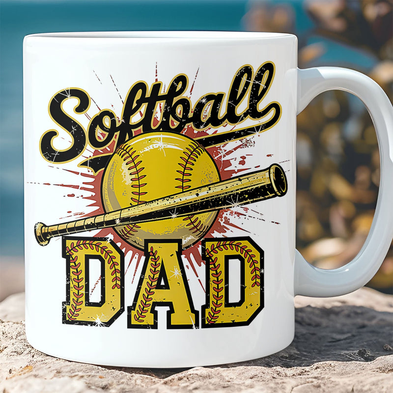 Softball Dad Mug | Game Day Coffee Cup for Sports Dad, Coach | Father’s Day Gift for Husband, Senior Night Mug 682252
