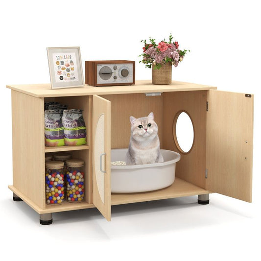 Purrfect Pet Kingdom Modern Cat Litter Cabinet with Scratching Doors Natural Purrfect Pet Kingdom