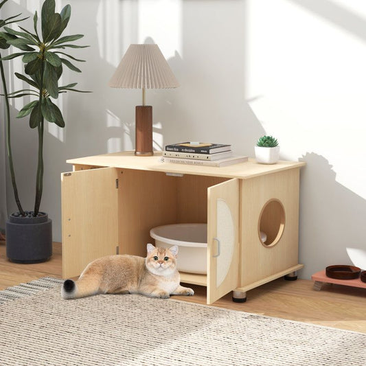 Purrfect Pet Kingdom Modern Cat Litter Cabinet with Scratching Doors Purrfect Pet Kingdom