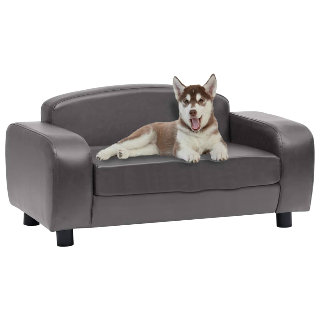 Modern dog furniture for large dogs featuring a gray sofa with a dog lounging comfortably