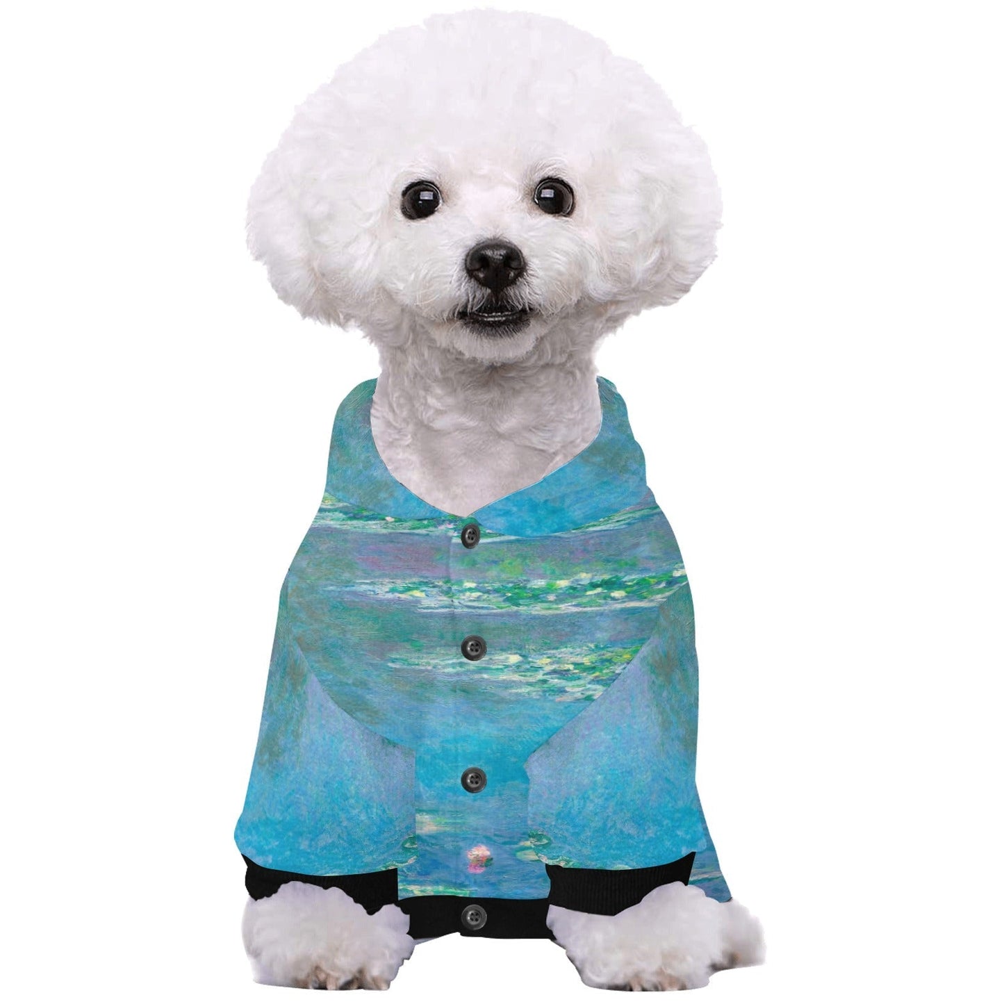 Pet Apparel Monet Water Lilies Button Hoodie for Daily Use - close up product image for pet apparel