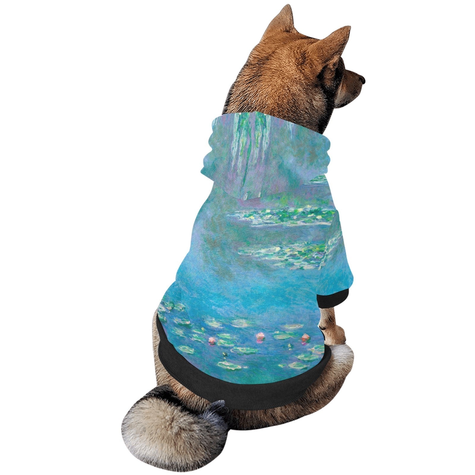 Pet Apparel Monet Water Lilies Button Hoodie for Daily Use - size and texture image for pet apparel