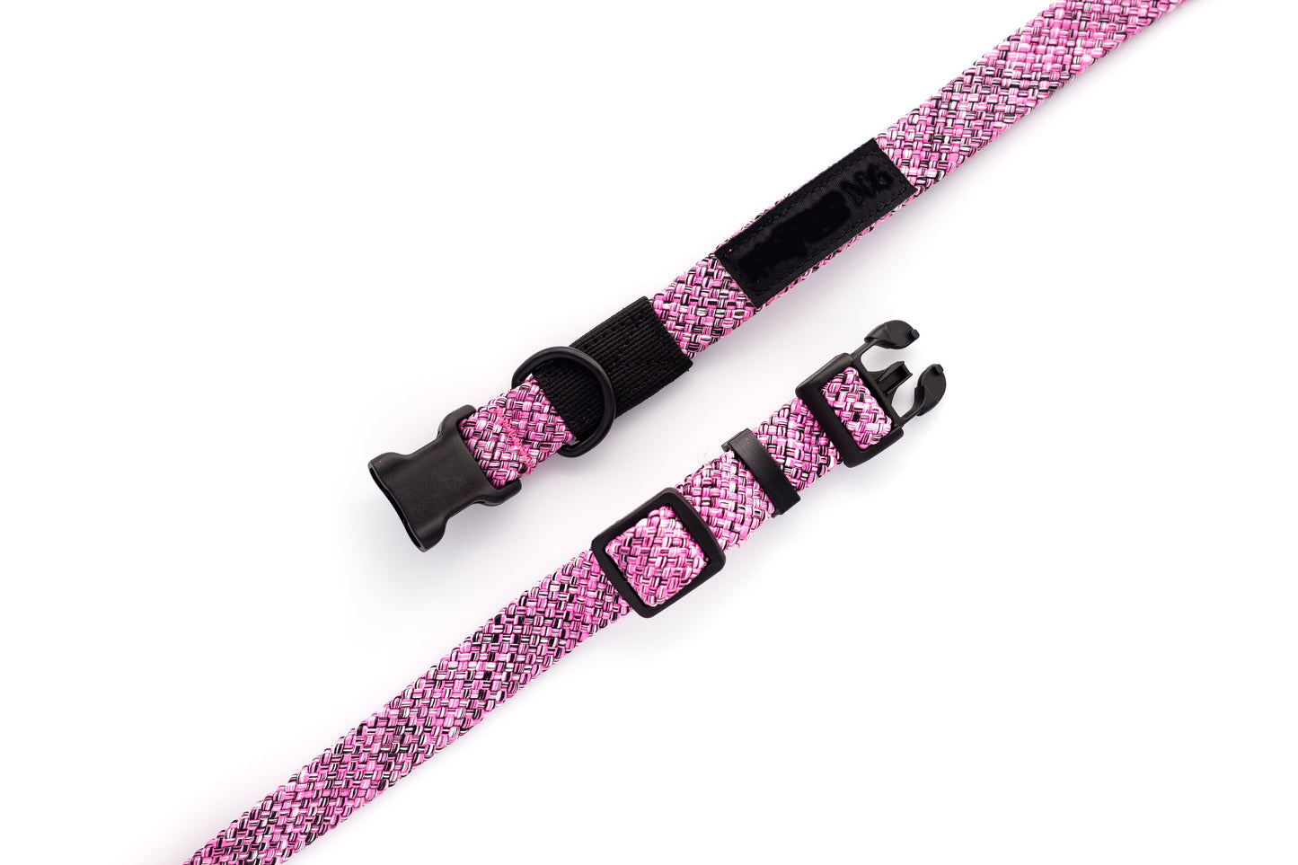 Durable mountain climbing rope dog collar in pink, designed for outdoor adventures with pets