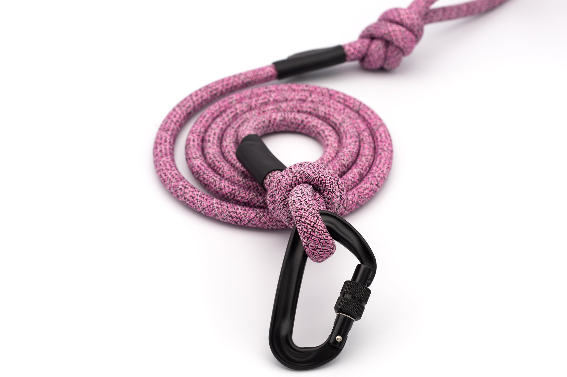 Durable mountain climbing rope dog leash in pink with a sturdy carabiner clip for safety