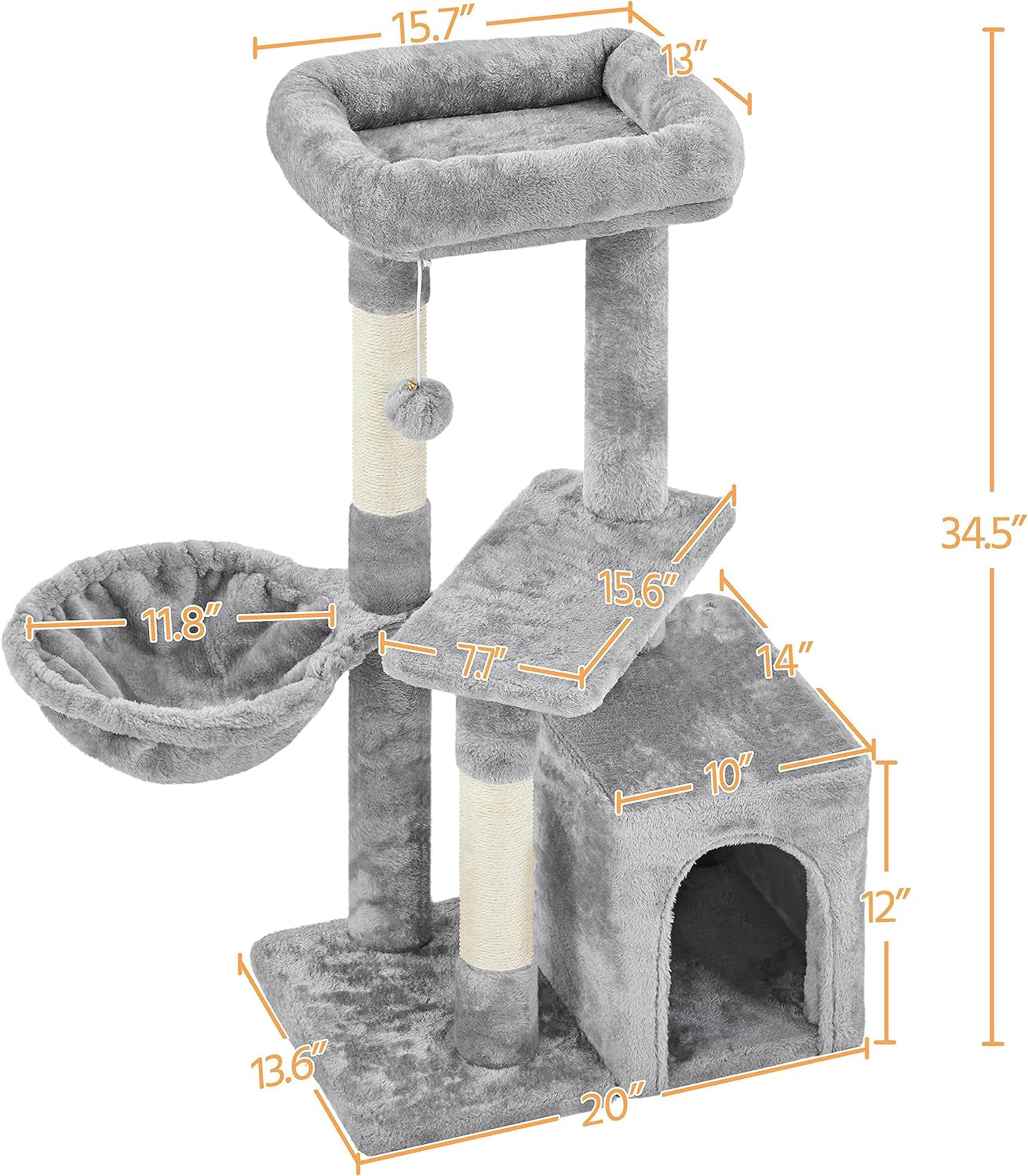 Purrfect Pet Kingdom gray multi-level cat furniture with cozy hammock and scratching posts