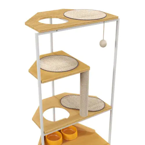 Stylish multi-level cat playhouse for indoor cats with scratching posts and cozy platforms