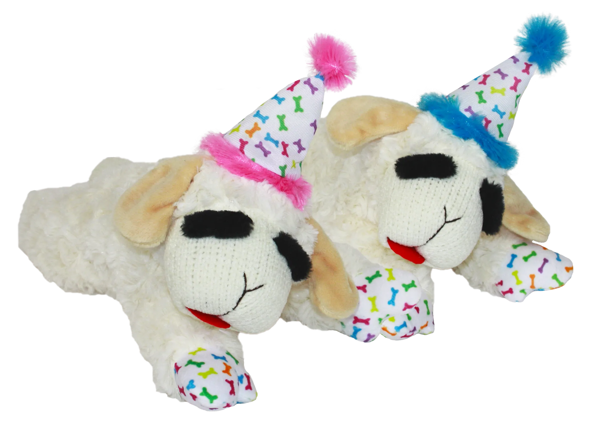 Multipet Lamb Chop® with Birthday Hat in assorted colors, 6-inch toy by Purrfect Pet Kingdom for dogs, priced at $7.99.